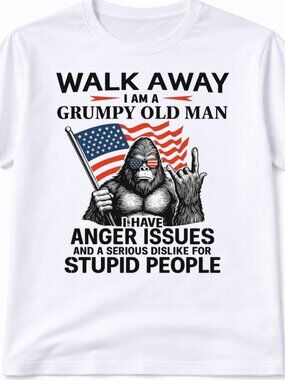 Grumpy Old Man Bigfoot Graphic T Shirt Trendy Boutique Style Tee Mens White Tops